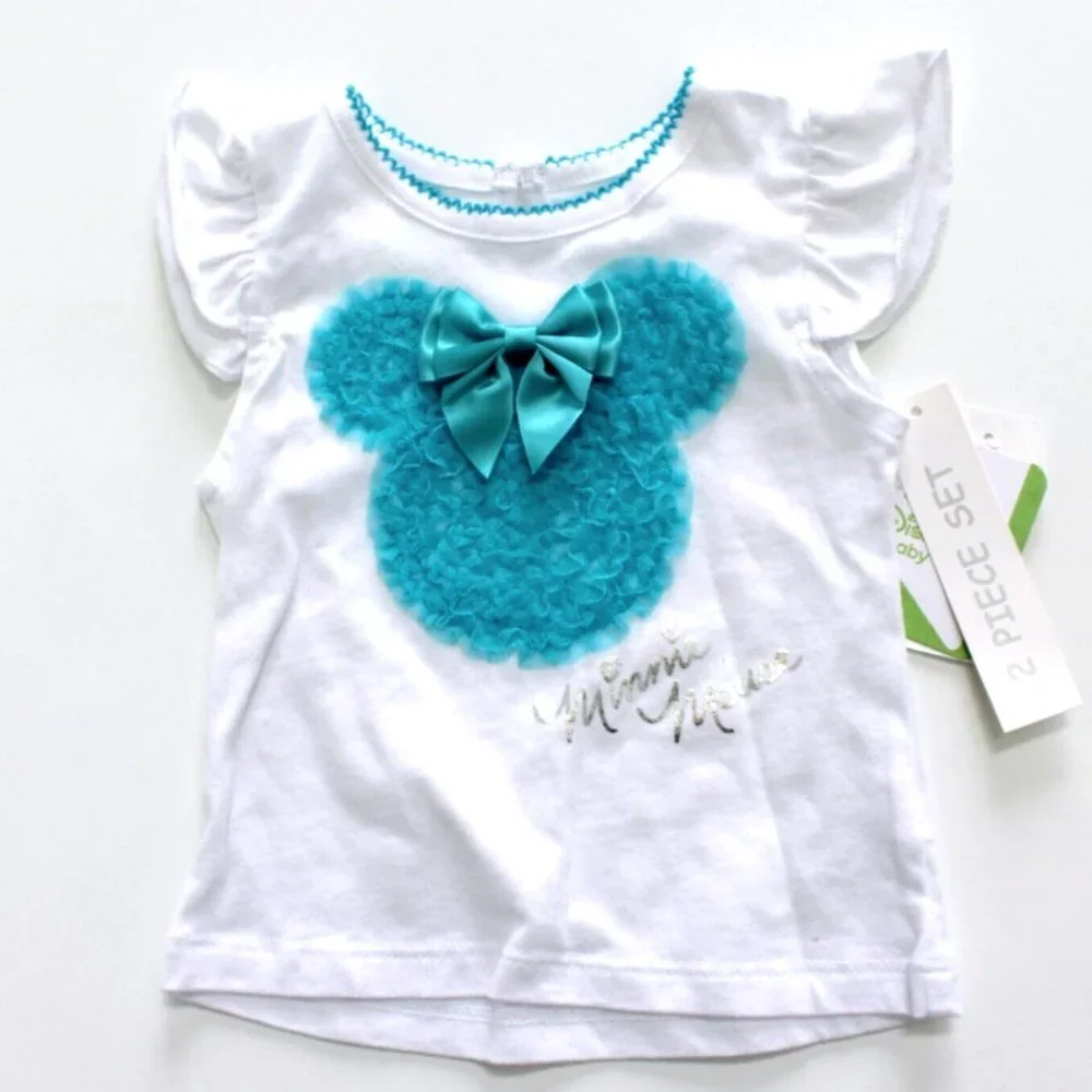 Disney Baby Minnie Mouse White Top and Blue Ruffle Mesh Skirt Size 6 Months